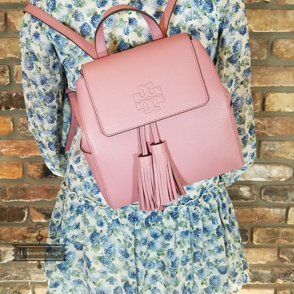 Magnolia Pink Thea Leather Backpack Tory Burch - Picture 1 of 8